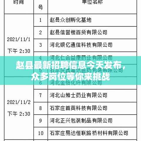 赵县最新招聘信息今天发布，众多岗位等你来挑战