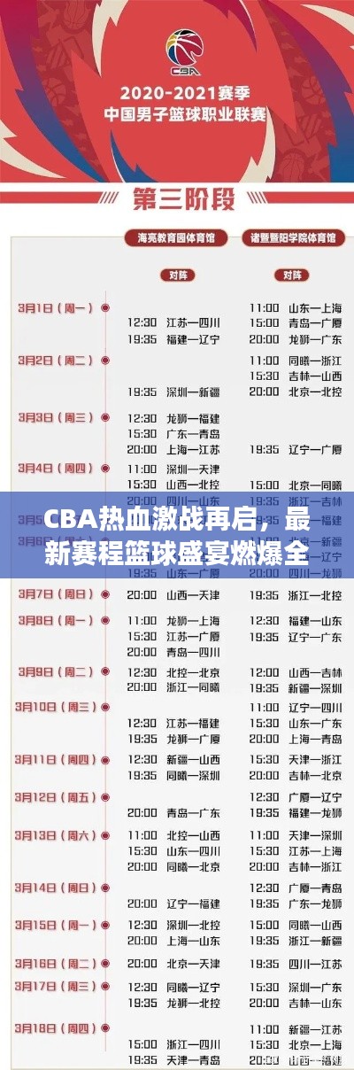 CBA热血激战再启，最新赛程篮球盛宴燃爆全场！