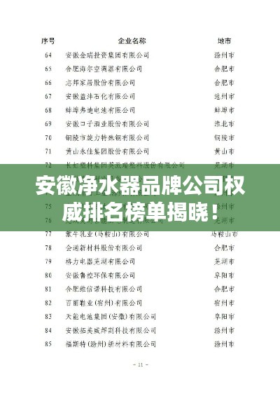 安徽净水器品牌公司权威排名榜单揭晓！