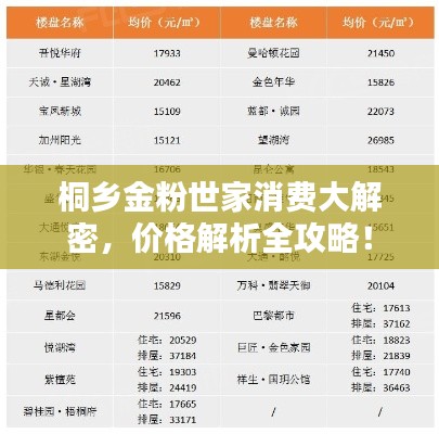 桐乡金粉世家消费大解密，价格解析全攻略！